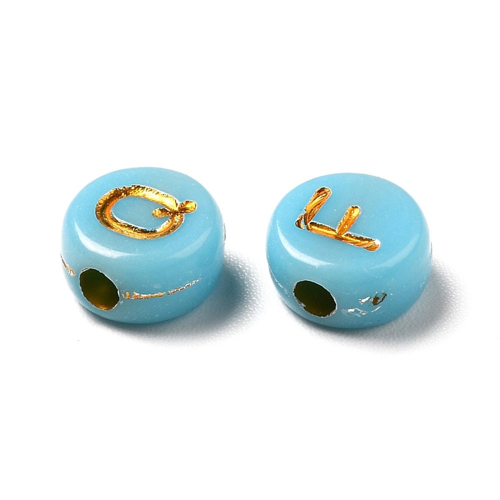 Blue and Gold Alphabet Beads, 7mm Acrylic letter Beads, Jewelry Making Supplies